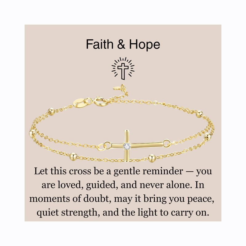 GAVU Double Chains 14K Gold Plated Cross Bracelet for Women,