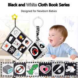 3 Pcs Black and White High Contrast Baby Toys 0-3 Months for Newborn, Babies Sensory Soft Cloth Book for Early Education, Infant Tummy Time Toys, Montessori Toys for Babies, 0 6 9 Months Essentials