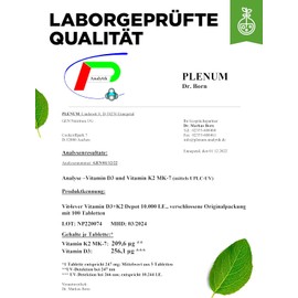 Vitamin D3 10.000 I.E + Vitamin K2 200 mcg Menaquinon MK7 Depot - 100 Tabletten - 99,7+% All-Trans (K2VITAL® von Kappa) - Laborgeprüft - Vegetarisch - Hochdosiert - Premium Qualität