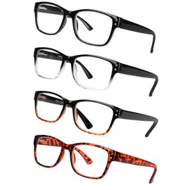 TISHUI Reading Glasses for Men Women Stylish Square Readers +3.00 Fashionable Cheaters Glasses with Lightweight Frame Comfortable Fit 4 Pack