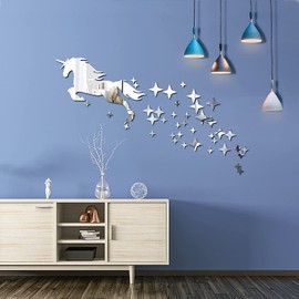 Unicorn Mirror Wall Stickers, Removable Acrylic Mirror Wall Sticker Decals, DIY Self Adhesive Stars Art Wall Decal Murals Home Wall Decoration Stickers for Living Room Kids Bedroom Office Baby Nursery