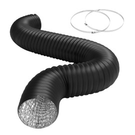 iPower Flexible 12 Inch 8 Feet Aluminum Ducting 4 Layer Protection Dryer Vent Hose for HVAC Heating Cooling Ventilation and Exhaust, 2 Clamps Included, PVC 12 in 8ft, Black