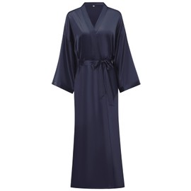 V Vaborous Women's Soft Long Satin Robes Long Silk Robes Full Length Robes Kimonos Dressing Gowns, Navy, S/M