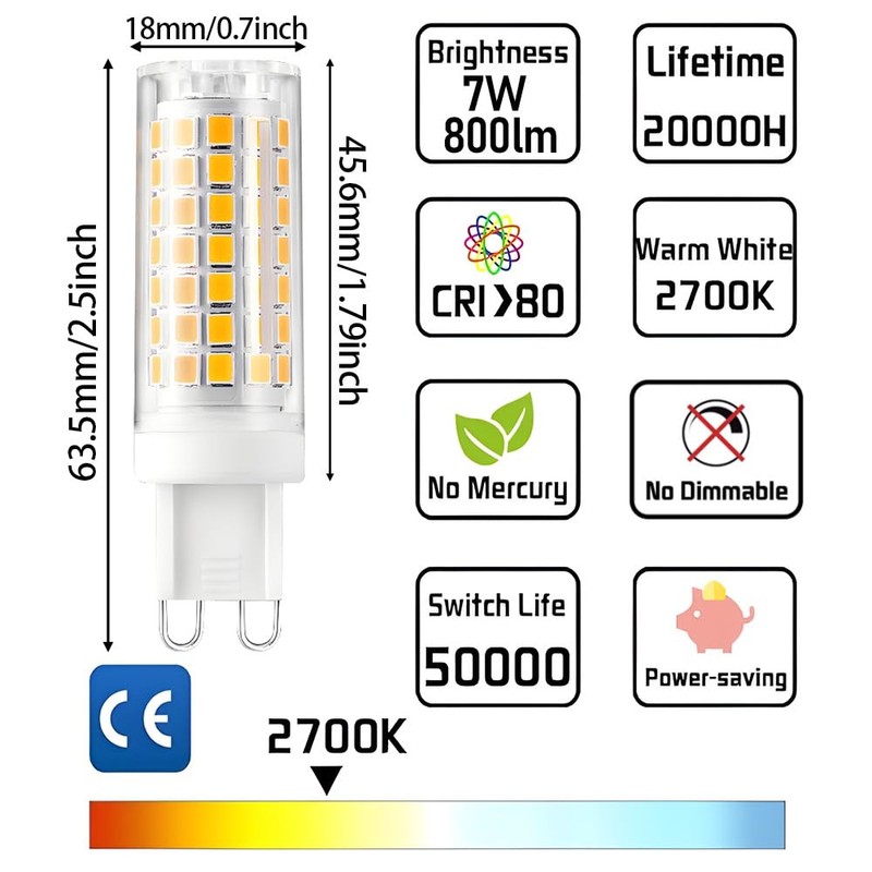 Geminilite G9 LED Bulbs 7W G9 Bi-Pin Base 70W Halogen