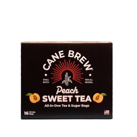 Cane Brew Peach Sweet Tea – Flavored Iced Teas, Family Size Pack – No Boil, Zero Mess – Specialty Cold Brew for Home & Travel, 16 Half Gallon Bags