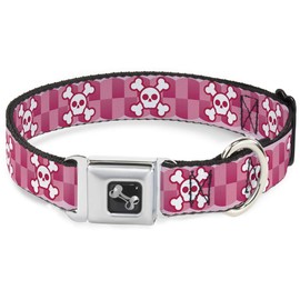 Buckle-Down Dog Collar Seatbelt Buckle Cute Skulls Checkers Pinks White Available In Adjustable Sizes For Small Medium Large Dogs