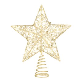 STOBOK Christmas Tree Topper Star Illuminated Tree Crown Ornament LED Light Glitter Hollow Lamp for Christmas Party Ornament Decorations Golden
