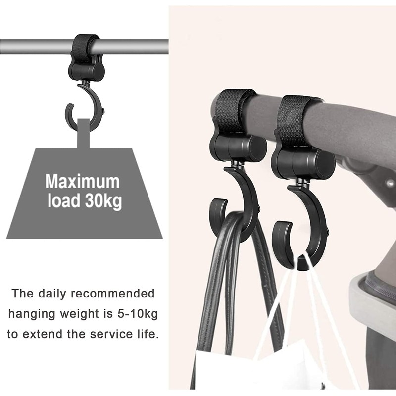 Stroller Hook, Multi-Hook, Stroller, Luggage Hook, 360° Rotation, Velcro Included,