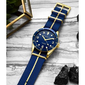 Stuhrling Original Watches for Men - Diver Watch - Mens Sport Watches Water Resistant Black Wrist Watch up to 100M - Nylon Analog Watch Japanese Quartz Watch Movement -Mens Watches Collection