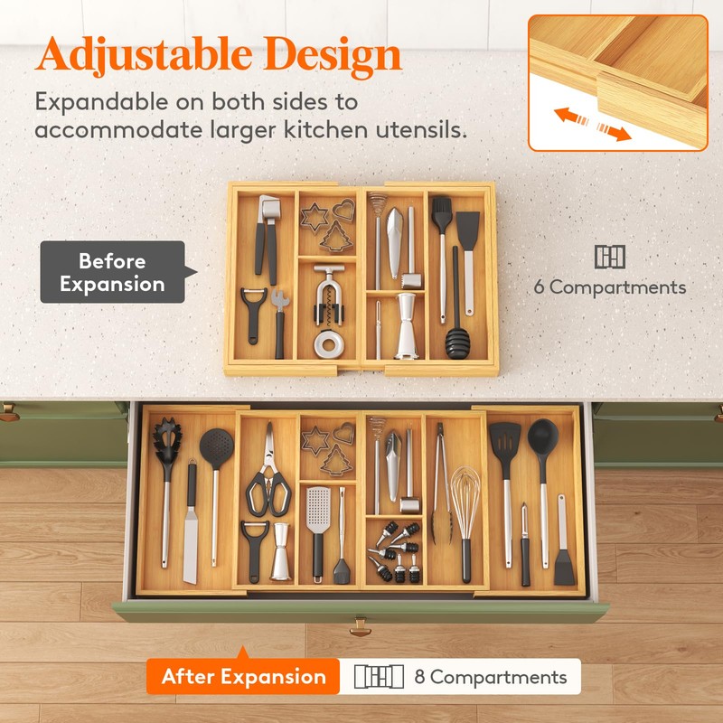 Lifewit Expandable Utensil Organizer for Kitchen Drawer, Adjustable Cooking Silverware