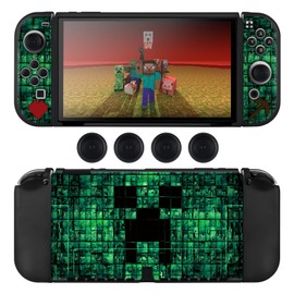 DLseego Protective Case for Switch OLED,Slim Soft Dockable Protective Shell Scratch Resistant TPU Protector Cover with 2 JoyCon Cover and 4 Joystick Grip Caps-Green OLED