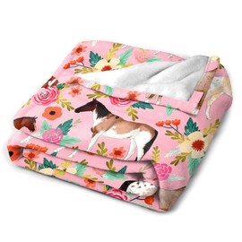 Horse Blanket Gifts for Girls, Unique Fun Cool Horse Floral Flower Throw Blanket Gifts for Horse Lovers, Super Soft Warm Pink Cozy Plush Flannel Fleece Blankets 60"X50" for Couch Bedroom Livingroom