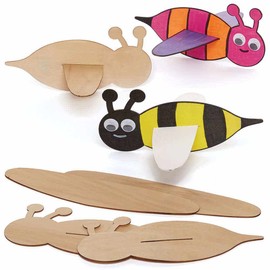 Baker Ross FC801 Bumble Bee Wooden Gliders - Pack of 8, Wood Crafts kits for Kids, Colouring Crafts for Kids