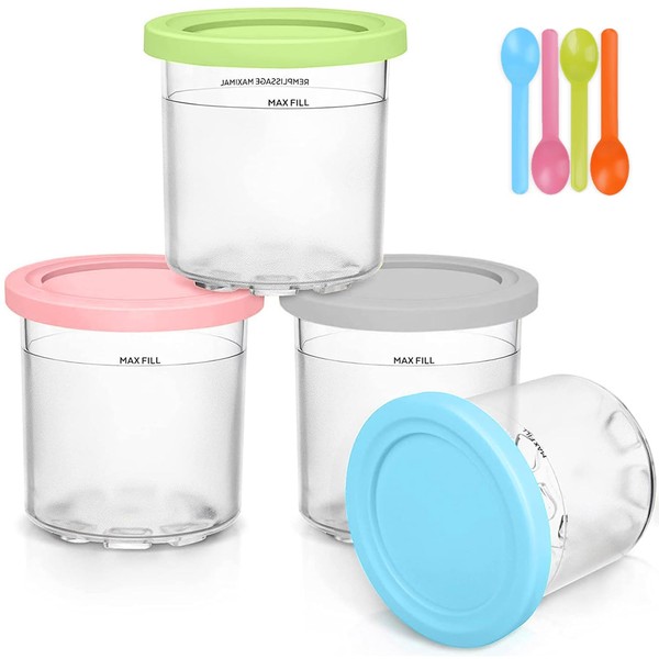 Ice Cream Containers for Ice Cream Set of 4 with Lids Container Homemade for Ice Cream Replacement Container for Ninja Creami with Lid Compatible with NC301 NC300 Series Ice Machines