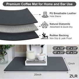 ZLR Coffee Mat - 12" x 20" Middle Kitchen Absorbent Mat for Countertop - Easy to Clean Coffee Bar Mat for Coffee Machine, Coffee Maker, Espresso Machine - Gray