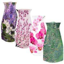 MODGY Expandable Flower Vase Set, Plastic Decorative Modern Foldable Printed Vases for Centerpieces for Wedding, Dining Table, Home Decor, Living Room, Bathroom, Office, Mary Cassatt Lilacs, 4 Pack