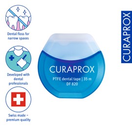 Curaprox Dental Tape DF 820 PTFE Tooth Tape for Tight Spaces, Coated, Tear Resistant, 35 m