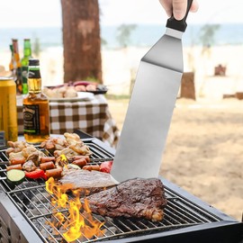 IOCBYHZ Metal Spatula Set of 2, Griddle Scraper/Cooking Spatula for Flat Top BBQ Cast Iron Skillet Teppanyaki, Pancake Flipper, Hamburger Turner, Slotted Turner, Stainless Steel Griddle Accessories