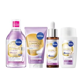 NIVEA Rutina Skin Glow con: Serum Facial Glow Instantáneo 30 ml, Fluido Diario con FPS 50+ 40 ml, Gel Limpiador 150ml, Agua Micelar 400ml