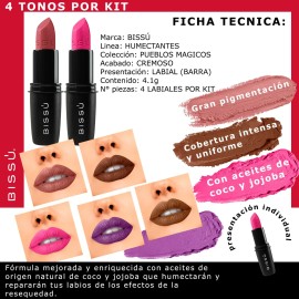 Labial Bissú Formula Humectante - Pack 4 Tonos                                                                                                        