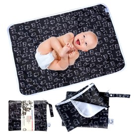 Flock Three Waterproof Baby Diaper Changing Pad with Storage Bag (43.3" X 28.7") Washable Wipeable Reusable Leak Proof Diaper Travel Mat Station Changing Mattress Liner Cribs Bed Cover, Cats