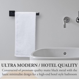 MyGift 9 Inch Premium Hotel Series Commercial Grade Stainless Steel Hand Towel Holder Bar, Wall Mounted Matte Black Rail Hook for Hanging Bathroom Hand Towels