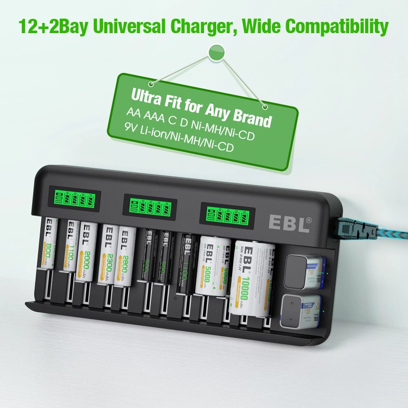 EBL Universal Rechargeable Batteries Charger For AA AAA 9V NiMH
