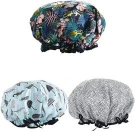 Shower Caps for Women,3 PACK Adjustable Bath Caps with Double layer Lined, Waterproof & Durable (Multi-colored4) Satin Silk Hair Bonnets Set Colorful - Colour: Multi-colored8
