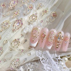 Gold Vintage Designs Nail Art Stickers 5D Self-Adhesive Nail Decals Irregular Metallic Patterns DIY Manicure Decals Supplies Elegant Classical Manicure Art Stickers for Women