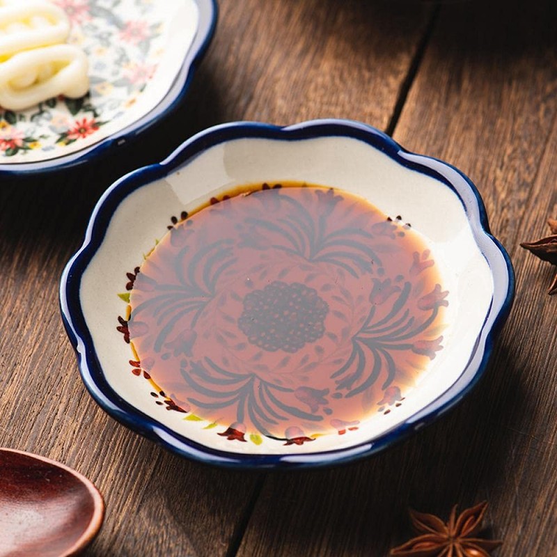 Sizikato 4pcs Porcelain Appetizer Plate, 4-Inch Snack Plate Sauce Dipping