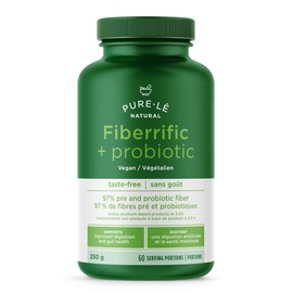 Pure-lē Natural Fiberrific +Probiotic 250g (60 servings) Fiber Supplement - Mixes clear, NO taste, NO texture, NEVER Thickens. Can be used in cooking and baking. Ultra Premium Digestive & Immunity Dietary Supplement - No Fillers or Binders, No Artificial Ingredients