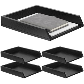 DoubleFill 4 Pcs Wooden Letter Trays Wood Letter-Size Desk Organizer Heavy Duty 2 Tier Stackable Supports Paper Tray Desktop Drawer Organizer File Folder Magazine Office Accessories (Black)