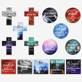 Saillong 15 Pcs Inspirational Refrigerator Magnets with Bible Verses Inspirational Magnets Faithful Locker Magnets Inspired Fridge Magnets Christian Motivational Magnets for Fridge, 3 Shapes(Scenery)