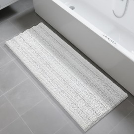 Yimobra Bathroom Runner Rugs 60"x24", Non Slip and Absorbent Bath Mat, Super Soft Water Absorbent Hallway Carpet, Machine Washable Rug for Vanity Tub Shower, White