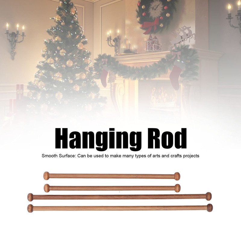 Pack of 4 Hanging Rods, Sandalwood Round Clothes Rail, Wooden