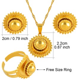 Ethiopian Jewelry for Women Set - Ethiopian Traditional Jewelry - Eritrea Gold Jewelry - Ethiopian Small Set Jewelry Necklace Earrings Ring Gold Color African Bridal Sets Eritrean Wedding