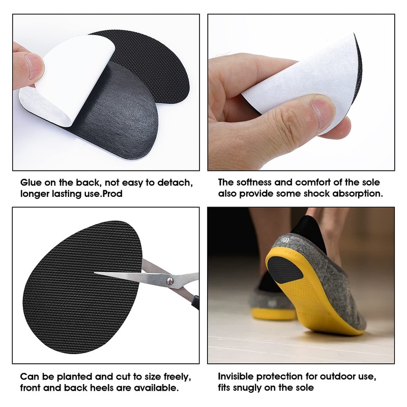 Molain Non-Slip Shoe Pads, Black, 4 Pairs, Self-Adhesive Rubber Sole