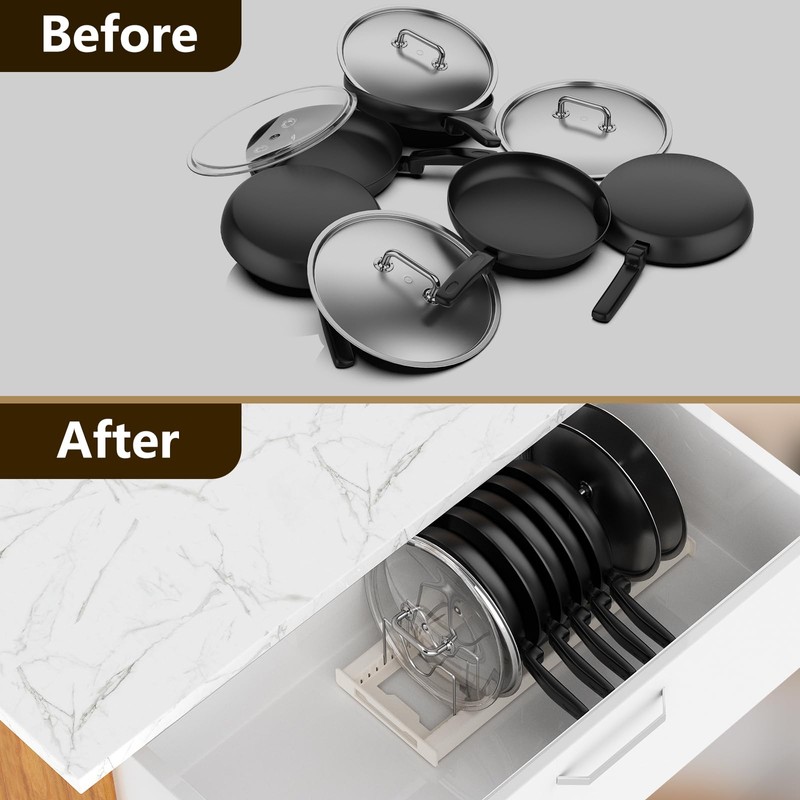Anhow Pan Organiser, Expandable Pan Holder for Drawer, Lid Holder