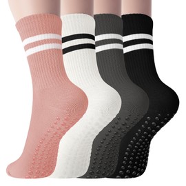 SWturK Pilates Socks with Grips for Women Long Non-Slip Yoga Grippy Socks for Barre, Ballet, Dance & Hospital, Anti-Skid Workou