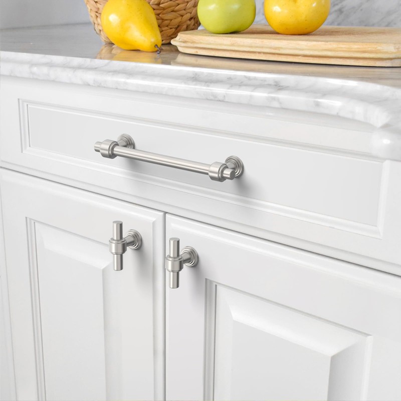 Amerdeco 10 Pack Brushed Satin Nickel Cabinet Pulls 5 Inch(128mm)