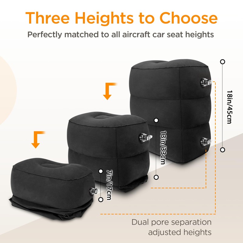 HOMCA Reise Fußstütze Kissen, Aufblasbares Fußstütze Reisekissen Justierbares Höhen-Kissen für