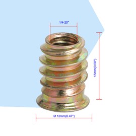 Aopin Threaded Inserts Nut Threaded Fastener Connector Hex Drive Threaded for Wood Furniture Male Female Thread, 1/4-20 x 15mm, 50Pcs