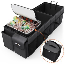 HOTOR Trunk Organizer, Sturdy Foldable with Cooler for Car & SUV, 3 Compartments, Black, 30.90”×12.60”×10.63”