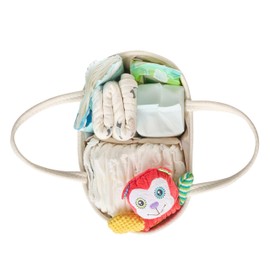 Kodomoore Large Diaper Caddy Organizer, Baby Storage Basket, Nursery Bin and Car Organizer for Diapers, Gift Basket for Baby Shower List or Newborn Essentials, Boys and Girls - White and Beige Brown