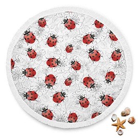 Ladybug & Flowers Comfortable Rounded Beach Pool Picnic Towel Blanket - Multipurpose Outdoor Beach Mat