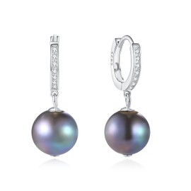 COAI Ladies 925 Silver Drop Earrings with Black Freshwater Pearls - Available in Gold and Silver, Pearl Stone, Pearl