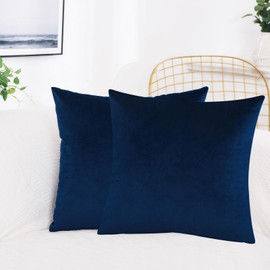 Velvet Cushion Covers-Pack of 2 Velvet cushion covers 45cm x 45cm,Square Throw Pillow Case,sofa cushion covers,Pillow Cases for Living Room, Sofa, Patio, Couch, Tent, Balcony【Navy blue】
