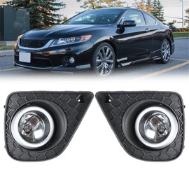 Silscvtt 2 piezas de luces antiniebla de repuesto para Honda Accord Coupe 2013-2015 lente transparente con bombillas y biseles de conducción luz antiniebla izquierda + lado derecho (lado del pasajero y del conductor)