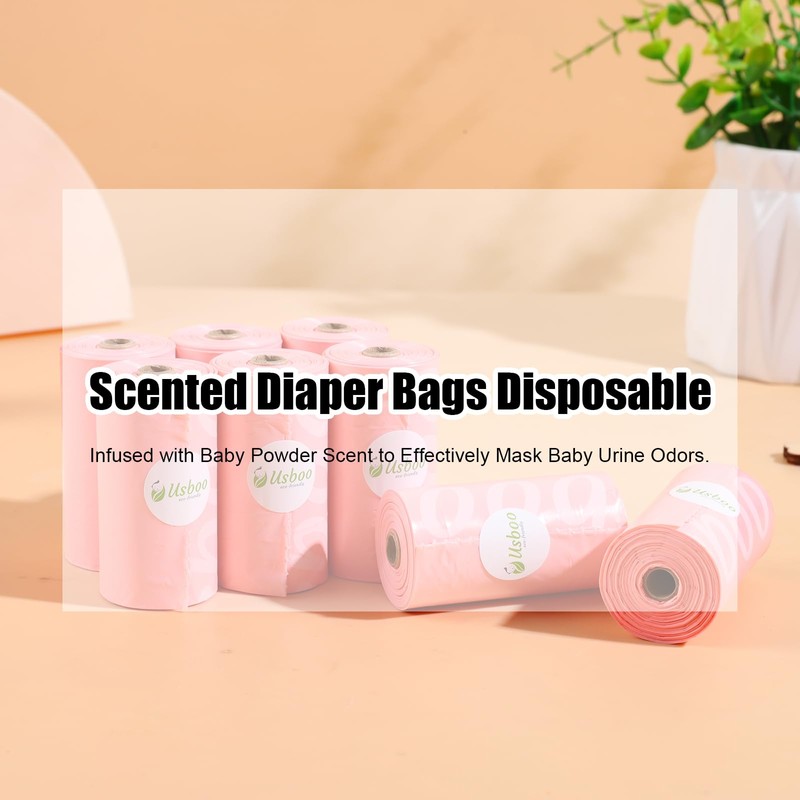 USBOO Disposable Diaper Bags for Baby - Cherry Blossom Scented,