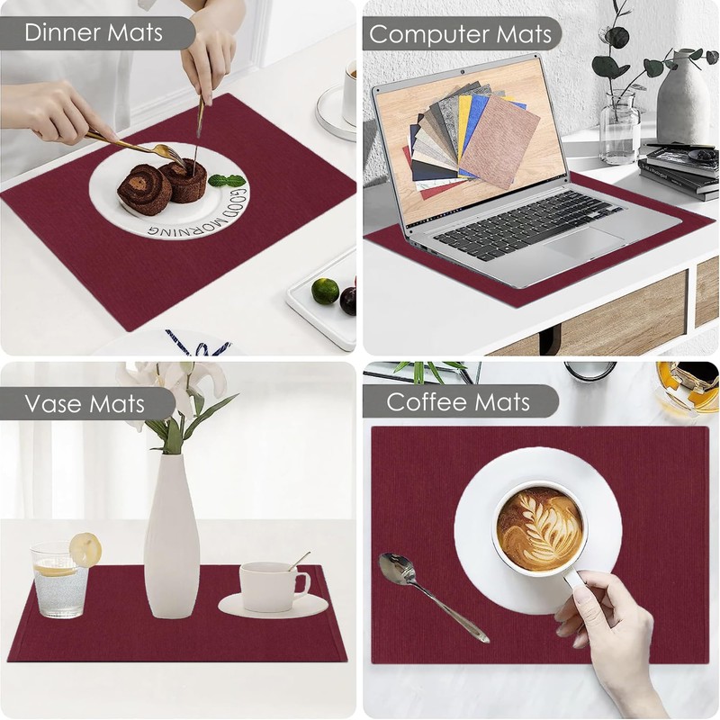 Red Place Mats Set of 4 Reversible Dinner Cloth Fine